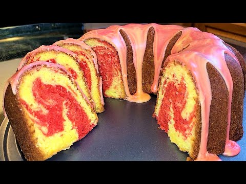 Lemon Strawberry Marble Pound Cake | A lemon pound cake with a strawberry swirl
