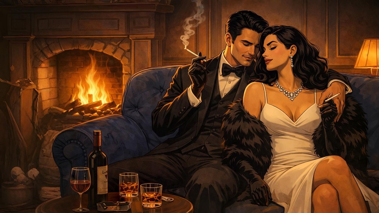 🎷Romantic Fireplace Night🔥 – ❄️1950s Winter Jazz Lounge🌙 |🍷 Cozy Vintage Love Ambience🕯️