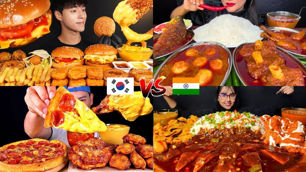 🔥KOREAN FOOD vs INDIAN FOOD🥵🌶️Epic Mukbang Challenge Compilation 🍜🔥