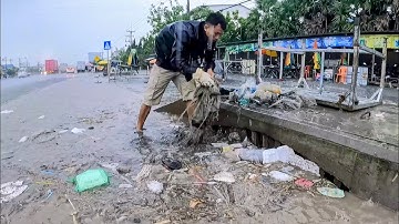 Benefit of Prevent Unclog Culvert drain Under Heavy Rain Storm Full Flooding on the Street