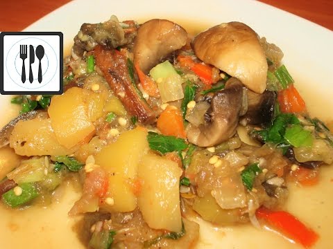 Летнее овощное рагу с грибами, баклажанами и кабачками. Вегетарианское блюдо/Yaz turlu tarifi
