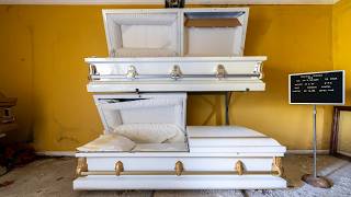Abandoned Funeral Home With Caskets And Hearse Left Behind