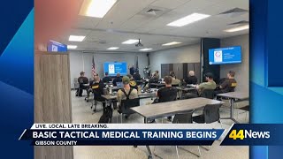 Law enforcement officers participating in training in Gibson County