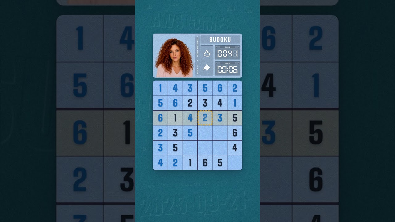LinkedIn Mini Sudoku #41 solved board for September 21, 2025, 6x6 grid