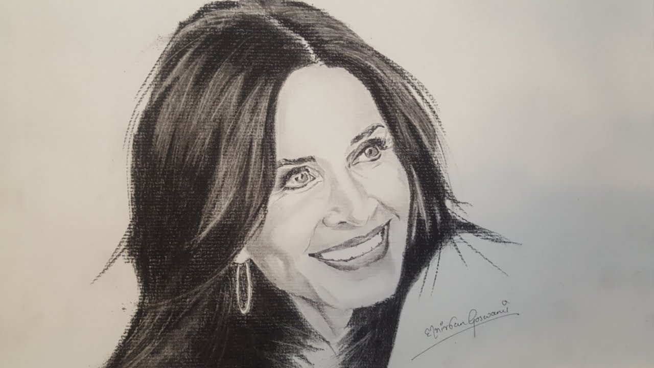 Courteney Cox Drawing | Portrait of Monica from Friends | How to draw a