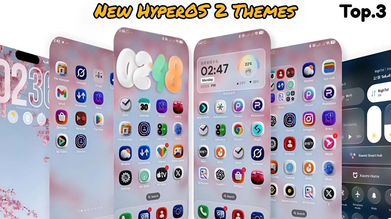 3 новые темы оформления центра управления HyperOS 2 для Xiaomi, Redmi, Poco | 3 лучшие темы Hyper...