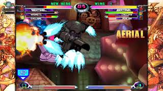 MvC2 Sentinel 60% vs Sent fast fly refly throw reset rocket punch sequence(w. Cyclops assist) 021125