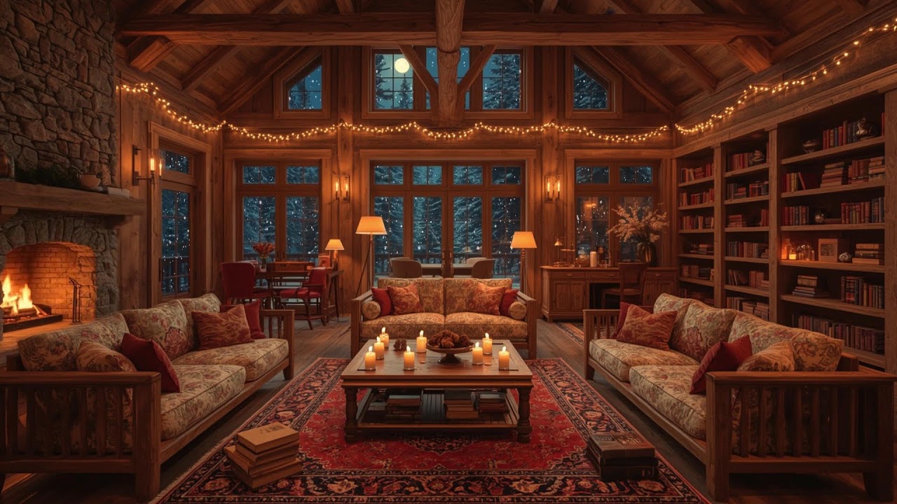 Quiet Snow Cabin Jazz ❄️ Cozy Fireplace Sounds for Deep Focus and Work