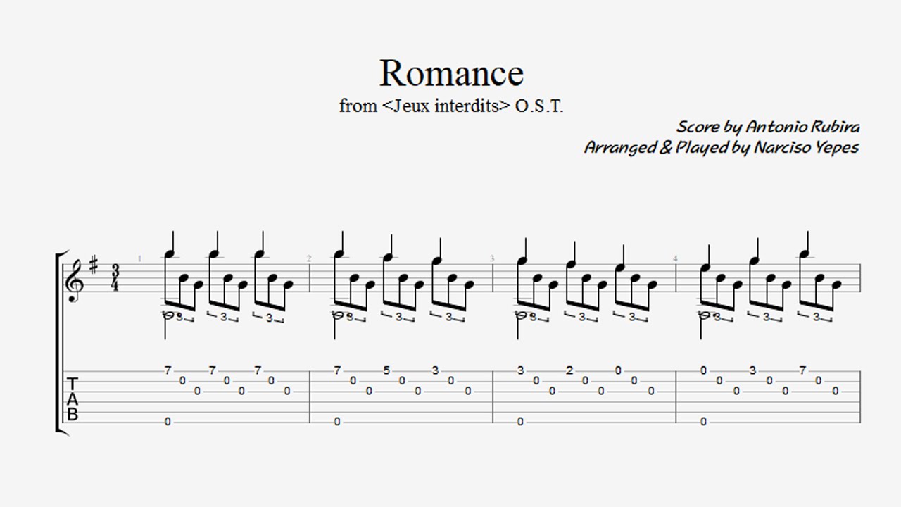 [Guitar Sheet Music] 로망스. Romance. Classical Guitar Tab (Free PDF