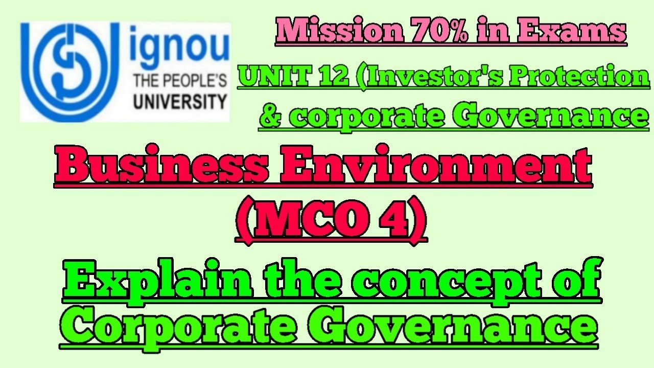 MCO 4: UNIT 12: CONCEPT OF CORPORATE GOVERNANCE : JUNE/DECEMBER EXAMS