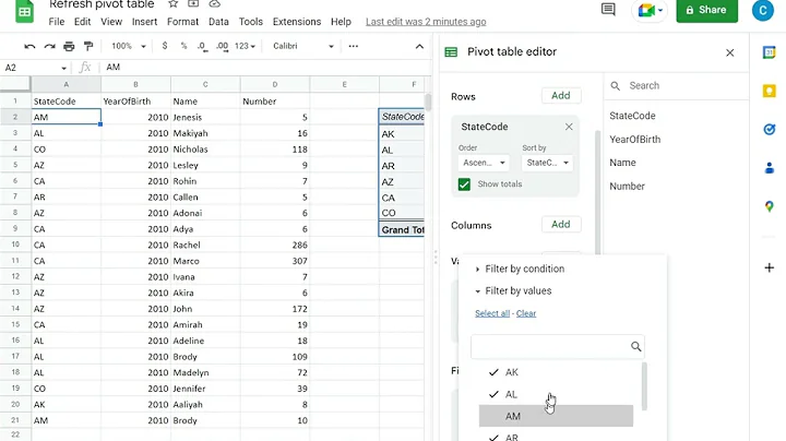 How to refresh a pivot table in Google Sheets