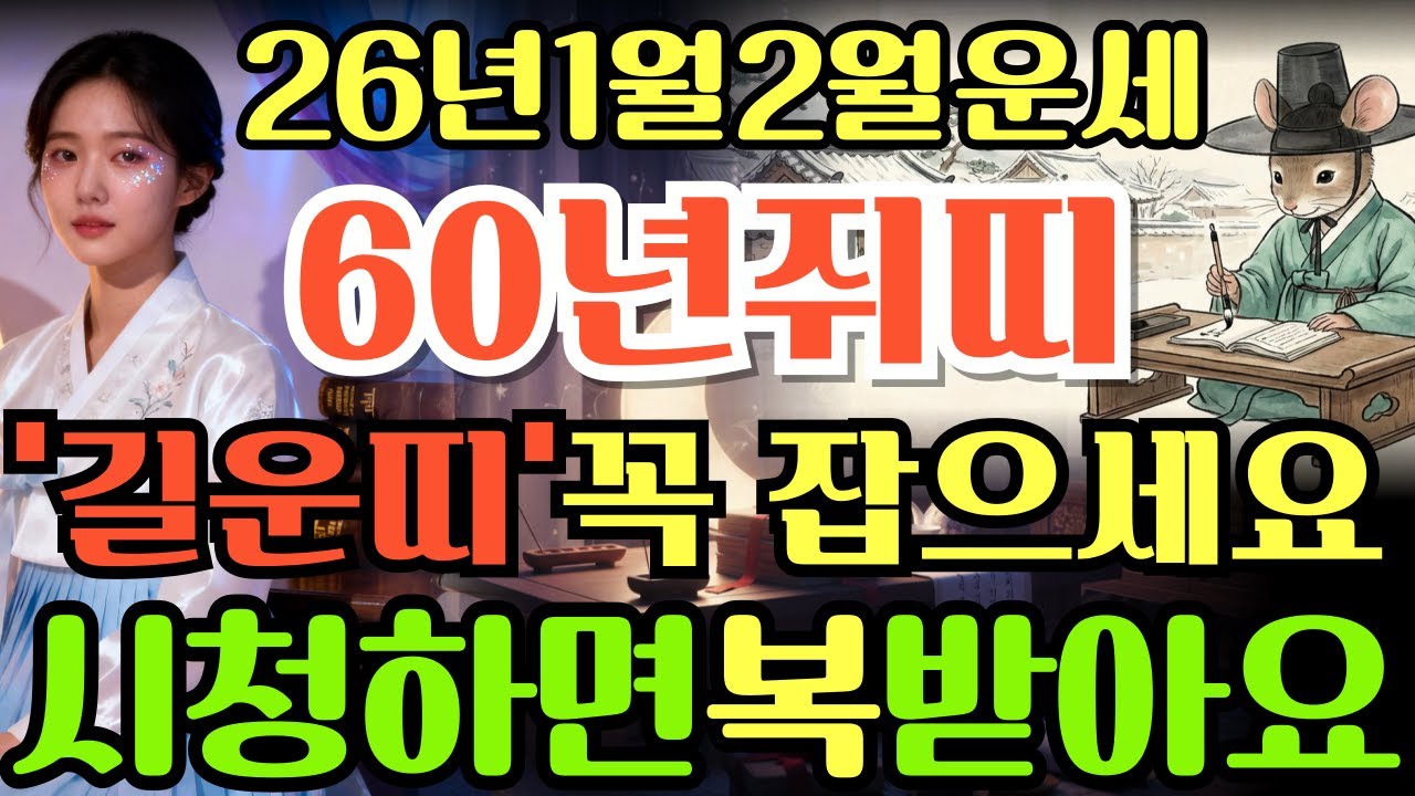 [60년쥐띠26년1월,2월운세]시청하면복이오는1960년경자생쥐띠26년1월,2월운세