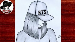 How To Draw A Girl With BTS Cap - YouTube