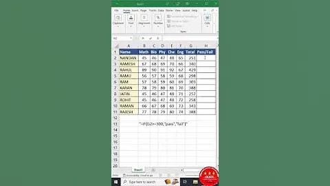 pass or fail #excel #pass #fail #formula #excelformula #viral #sheet #ckncccomputereducation #shorts