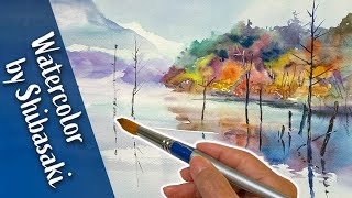 [Eng sub] Watercolor Painting | Lake Megami in Nagano | Japanese Landscape | Calming art