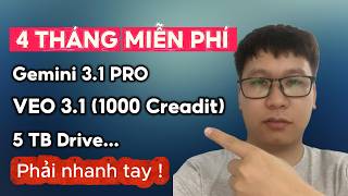 Miễn phí Google AI Pro 4 Tháng, Gemini Pro 3.1, VEO 3.1, 5 TB Driver | Đăng Ký Gemini Pro Miễn Phí