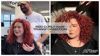 Red Curly Hair Transformation 🔥|  Voluminous Curly Bob Makeover #red #haircut