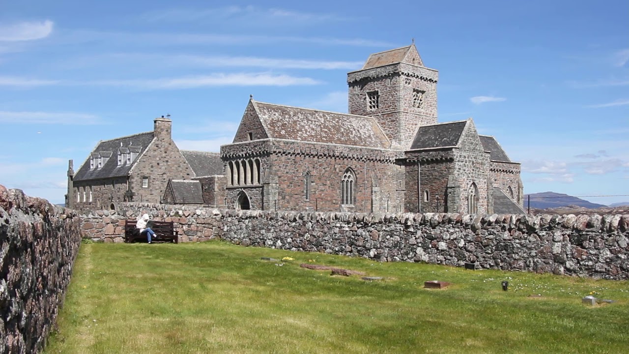Iona, May 2013. The Abbey, John Smith's grave.......and Jan........(ref MVI 2611)