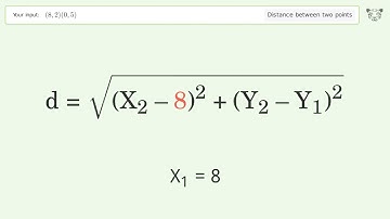 Find the distance between two points p1 (8,2) and p2 (0,5): Step-by-Step Video Solution