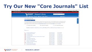 Finding 'Core Journals' at the VDOT Library