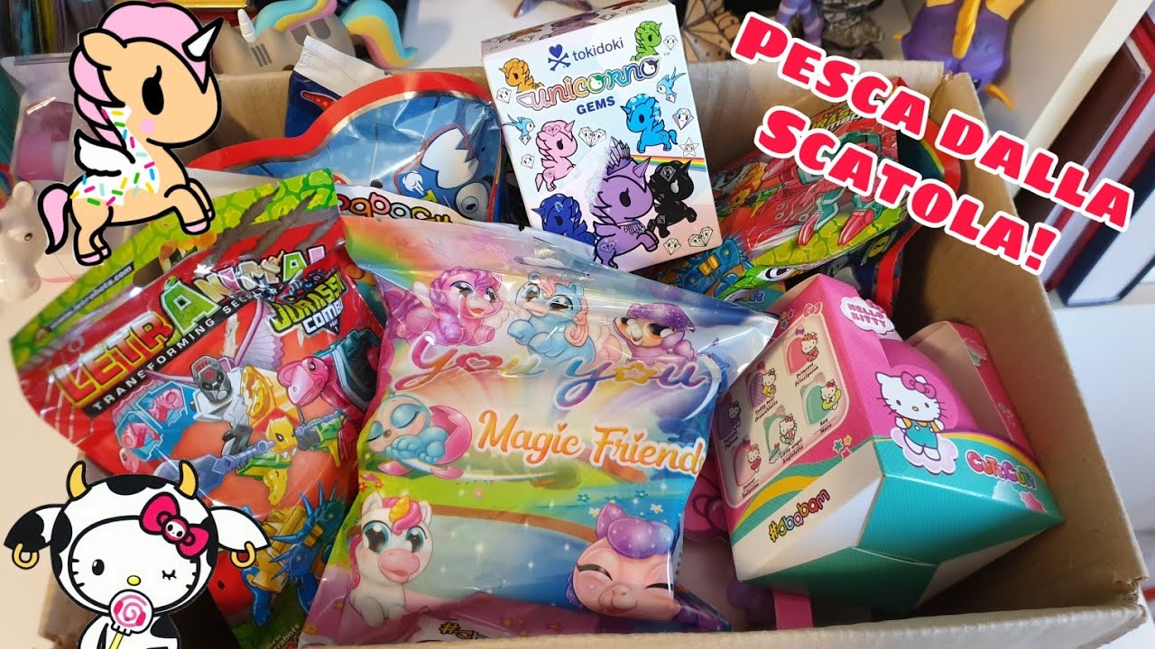 PESCA DALLA SCATOLA DI BLIND BAGS! TOKIDOKI Unicorno gems, Hello kitty, you you, Marvel...