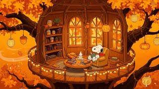 🍁 Snoopy Treehouse Café ☕ Relaxing Lofi for Study & Work 🌙 Cozy Autumn Study Beats
