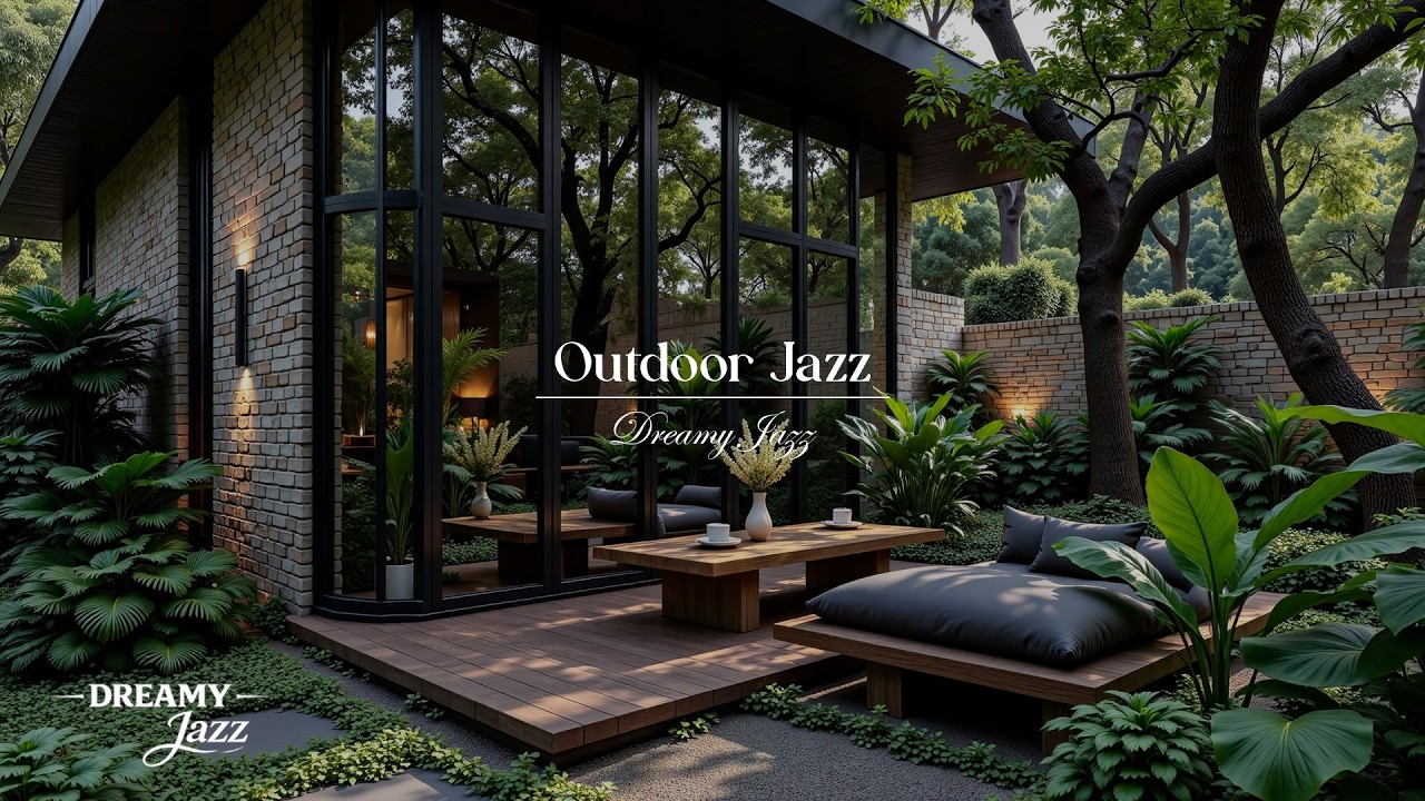Tranquil Outdoor Living Jazz | Modern Glass House Ambience with Nature Therapy for Focus & Study