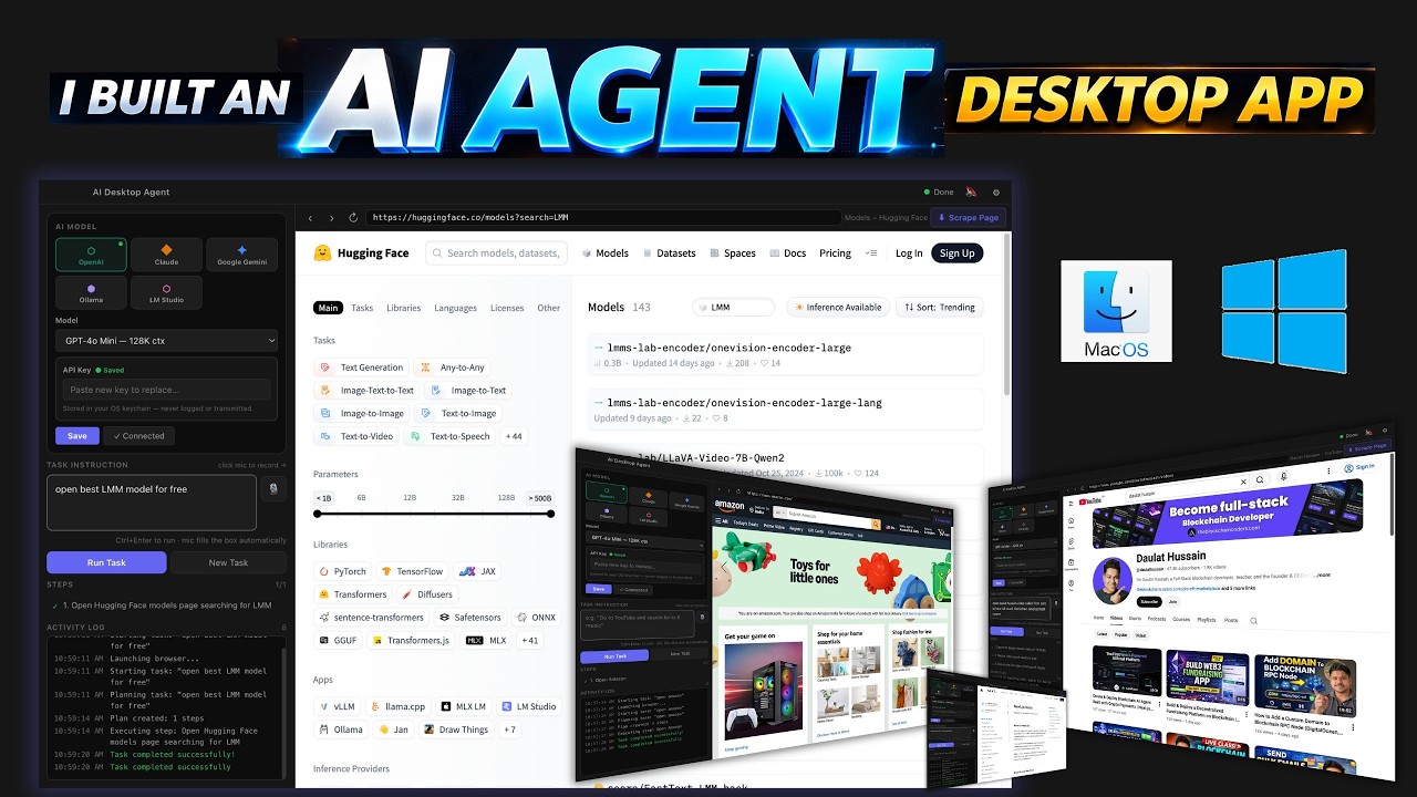 AI Agent Desktop App interface showing multiple LLM model selection