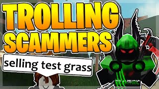 Trolling Scammers In Roblox Islands Part 1 Buying Test Grass Youtube - торт roblox invitations scam