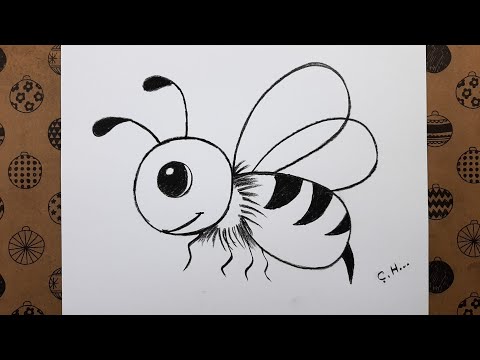 Kolay Karakalem Hayvan Resimleri, Sevimli Bir Arı Resmi Adım Adım Nasıl Çizilir, Bee Drawing