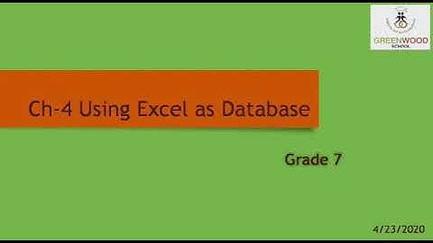 Grade 7 - Information Technology (Chapter 4 - Using Excel At Database)