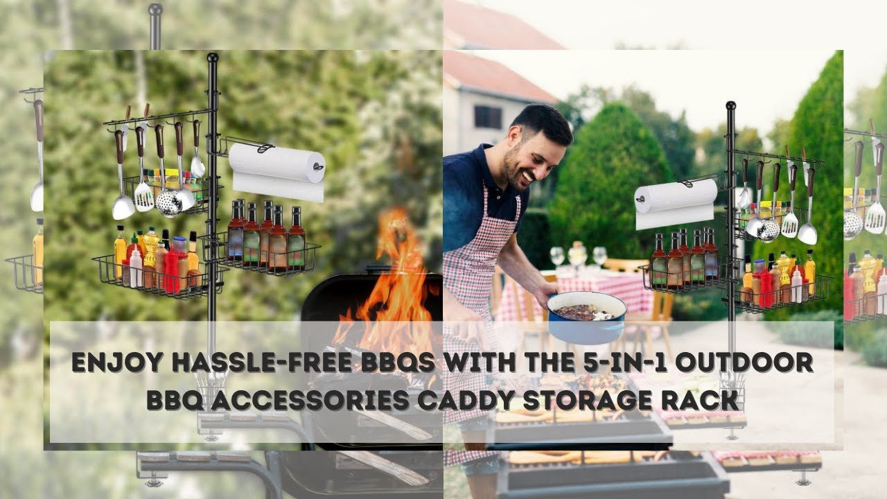 5-in-1 Outdoor BBQ Accessories Caddy Storage Rack - Camper Must Have Grill Utensil Holder