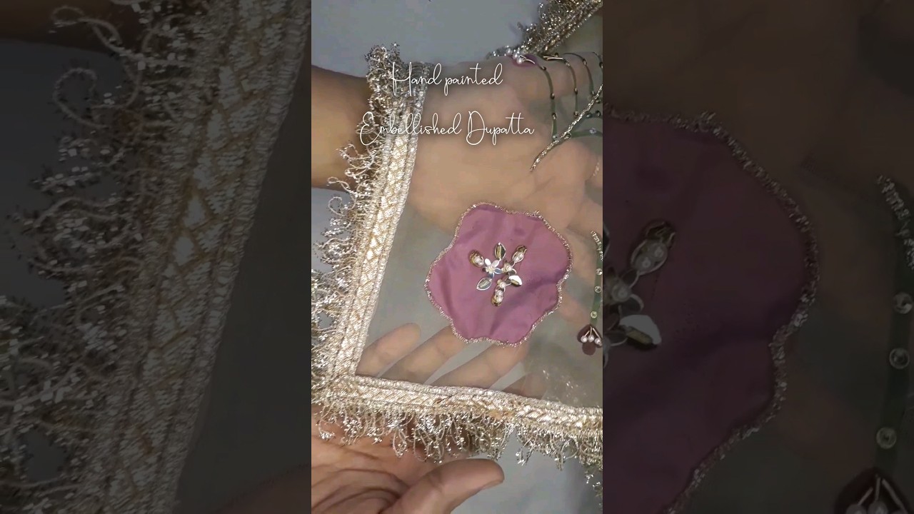 Hand painted✨Embellished Dupatta✨Organza dupatta Designing/handwork designer dupatta #new #trending