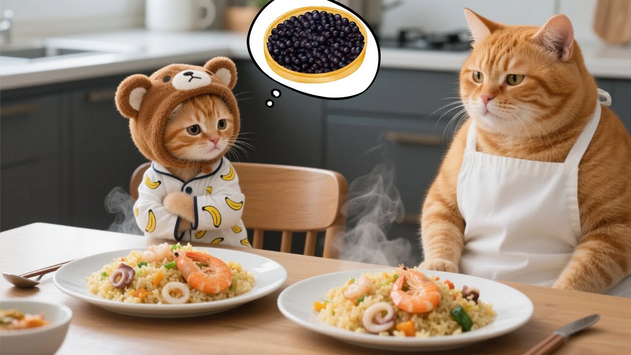 Ginger Kitten Insists on Trying Caviar, Only to Realize Nothing Beats Mama’s Home Cooked Meal 🍚🐾