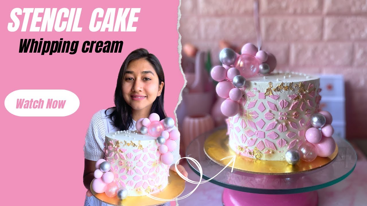 How to make stencil design on whipping cream cake | Stencil design hack | Stencil cake | Easy design