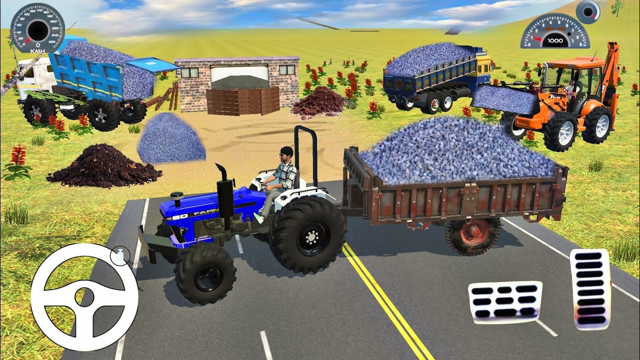 Tractor and truck loading stones by jcb 😰#viral #automobile #tractor #dumper #modified #jcb #stunt 