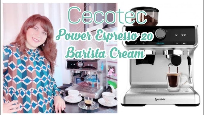 Cecotec Cafetera Express con Brazo con Doble Salida Power Espresso 20 Bares  Barista Cream, 1550 W, Depósito de Café en Grano 250g, Molinillo 30