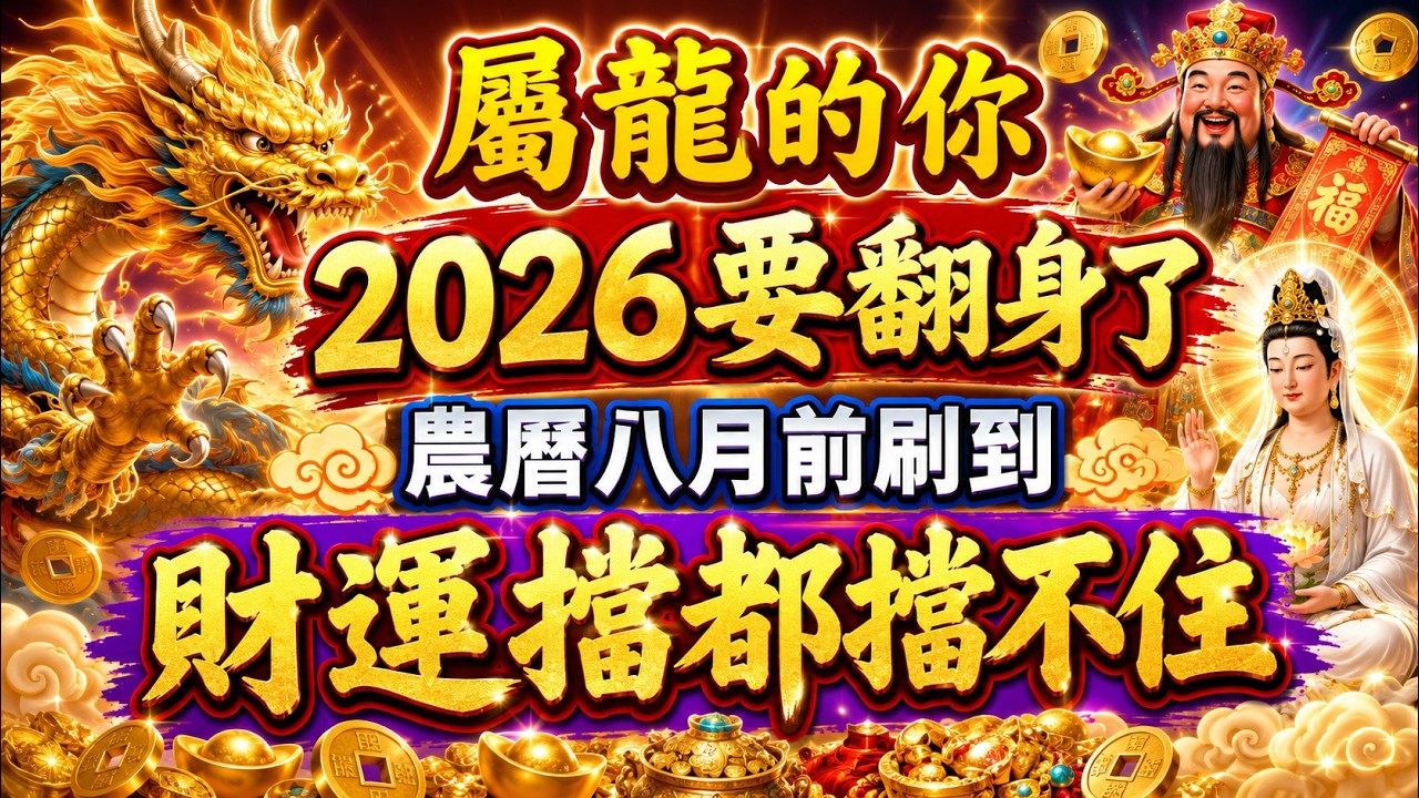 属龙人你赢了!如果你在农历八月前刷到这个视频,2026年你会“咸鱼翻身”,财运挡都挡不住!#屬龍人#生肖龍#屬龍的看過來#2026運勢#生肖運勢#農歷八月#鹹魚翻身#財運爆棚#好運連連#橫財入賬 縮圖