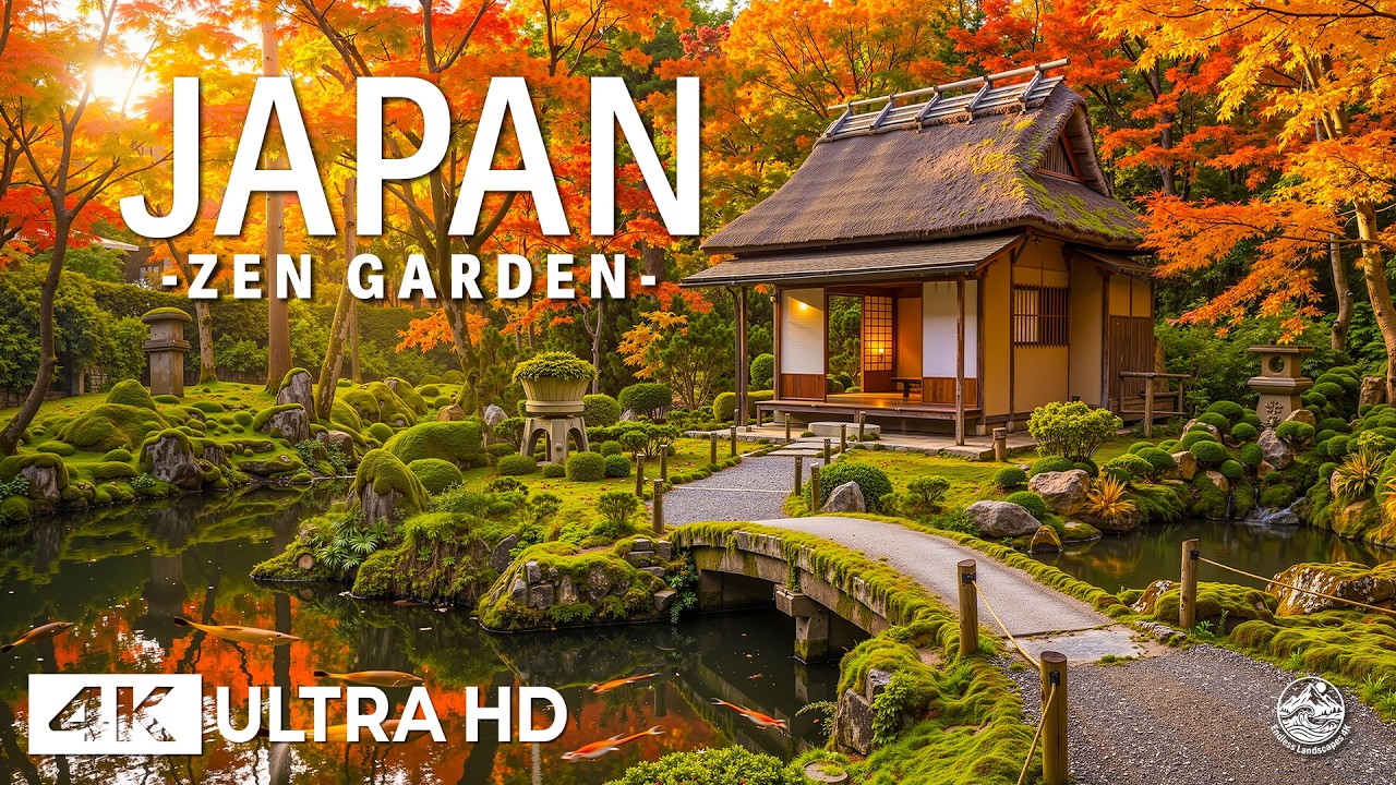🍁 Japan Garden Autumn 4K UHD | Red Maple Leaves, Traditional