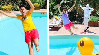 SPINGO ERICK IN PISCINA PER 1000 VOLTE! *Erick Dominick e il Dottor Timoti cade in piscina!*