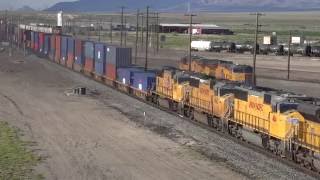 Southbound Union Pacific stacktrain departing Milford Utah May 2016