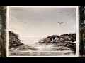 How to scrape rocks with a plastic card misty watercolour seascape simple loose watercolor tutorial