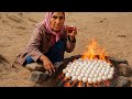 She cooked a huge batch of eggs in the desert fire pit | Nomadic life in Iran