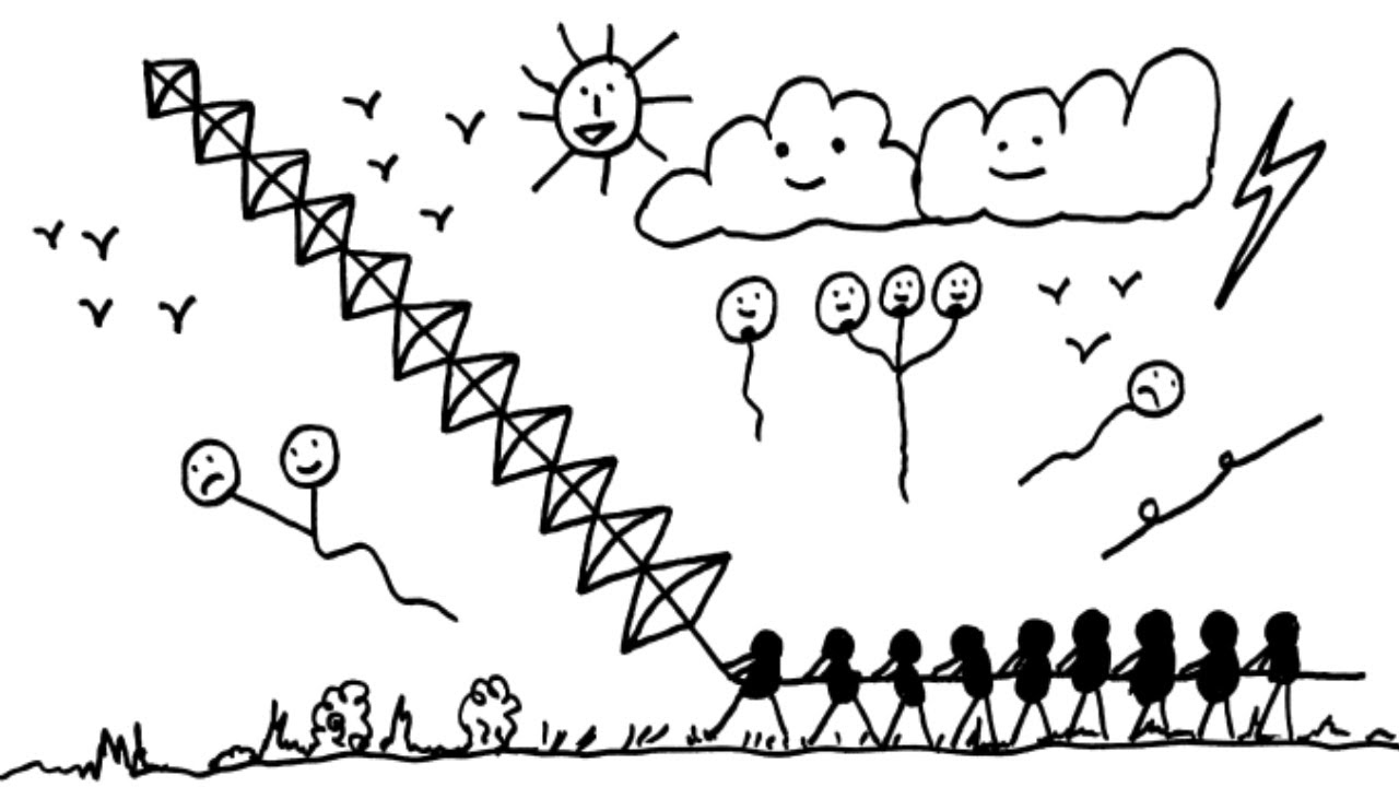 How to draw VERY MANY KITES flying by MANY PERSONS - SUPER EASY - YouTube