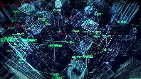 4K Video Digital city cyberspace up view digital data network