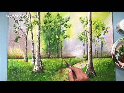 Pintado un paisaje en Primavera  Técnica de pintura acrílica