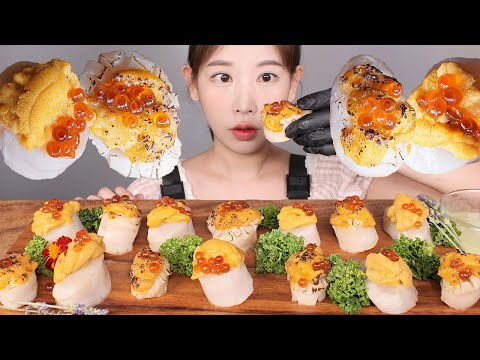 .💛 관자 성게알 연어알 먹방 Scallop &amp;amp; Salmon <strong>Roe</strong> Sea Urchin <strong>Roe</strong> [eating show]mukbang korean food