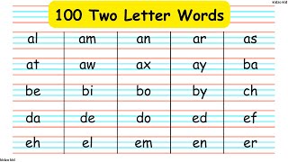 100 Two Letter Words, 2 letter words A to Z, English 2 letters words, English words for kids