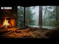 Heavy Rain in a Forest Cabin 🌧️ Relaxing Fireplace &amp; Tin Roof Rain for Deep Sleep (No Thunder)