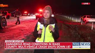 Dangerous road conditions in Wake County, multi-vehicle crash shuts down I-87